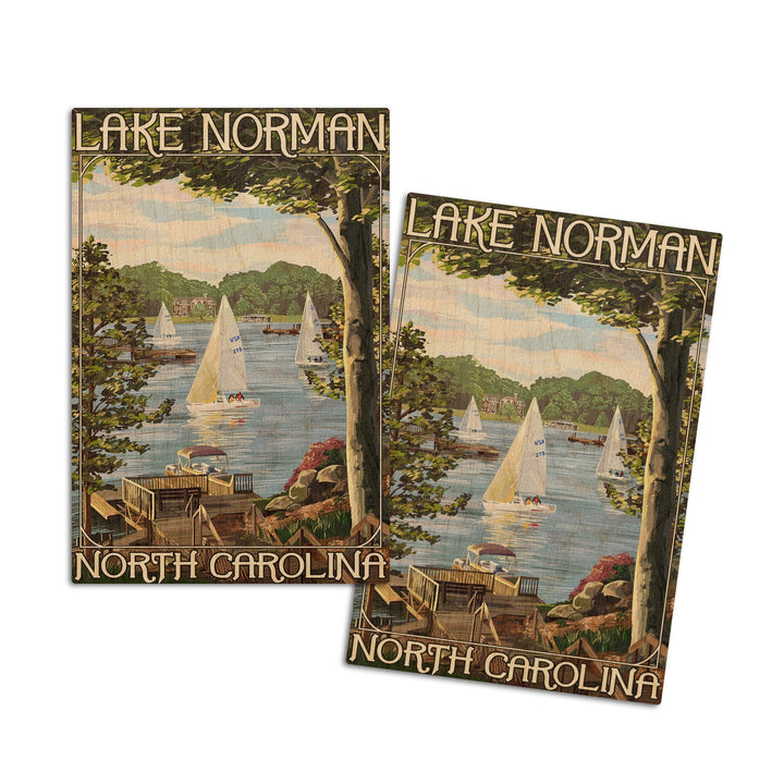 Lake Norman, North Carolina, Lake View with Sailboats, Lantern Press Artwork, Wood Signs and Postcards - Lantern Press