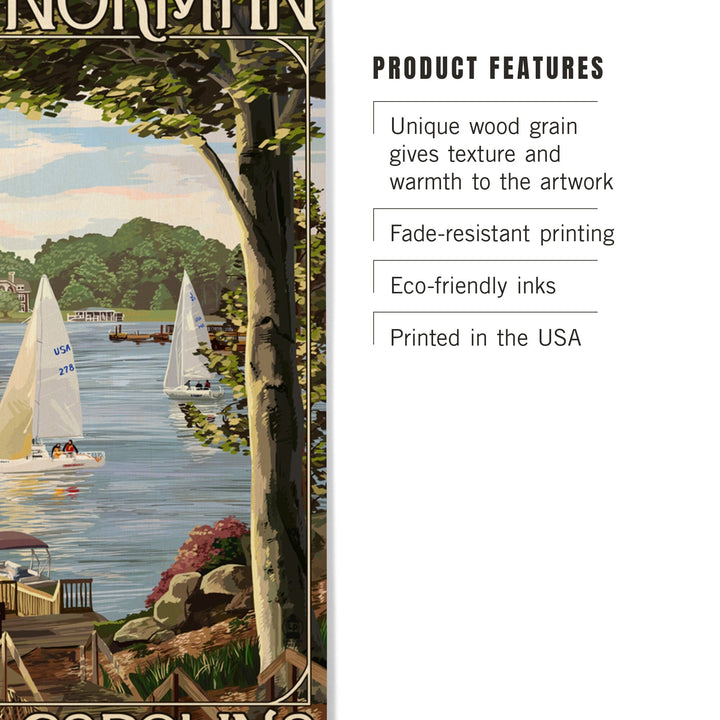 Lake Norman, North Carolina, Lake View with Sailboats, Lantern Press Artwork, Wood Signs and Postcards - Lantern Press