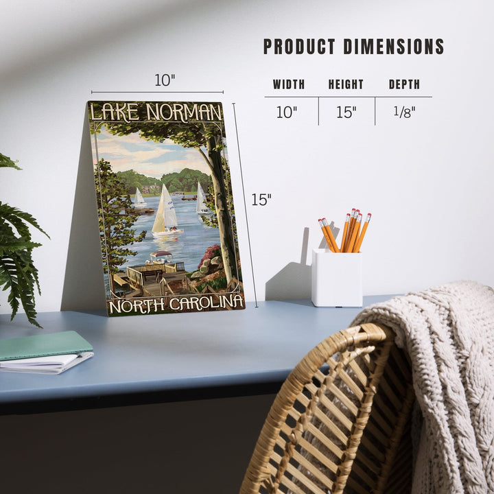Lake Norman, North Carolina, Lake View with Sailboats, Lantern Press Artwork, Wood Signs and Postcards - Lantern Press