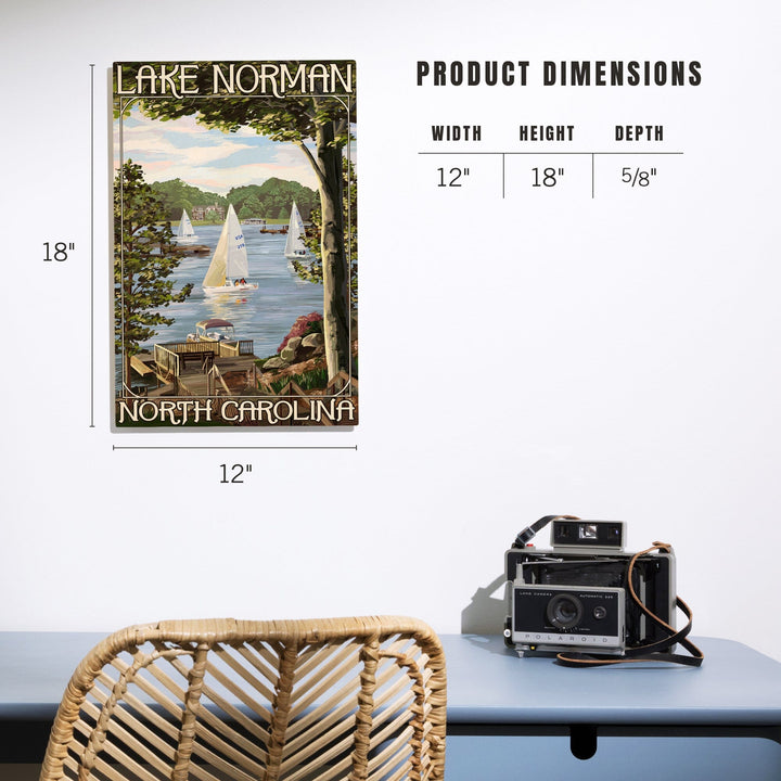 Lake Norman, North Carolina, Lake View with Sailboats, Lantern Press Artwork, Wood Signs and Postcards - Lantern Press