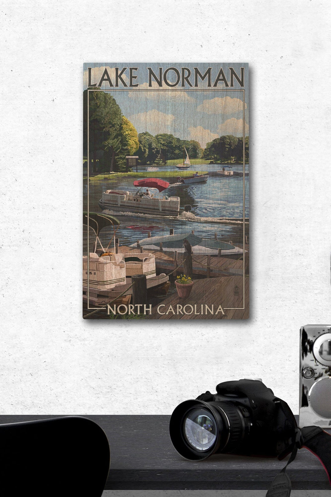 Lake Norman, North Carolina, Pontoon Boats, Lantern Press Artwork, Wood Signs and Postcards - Lantern Press