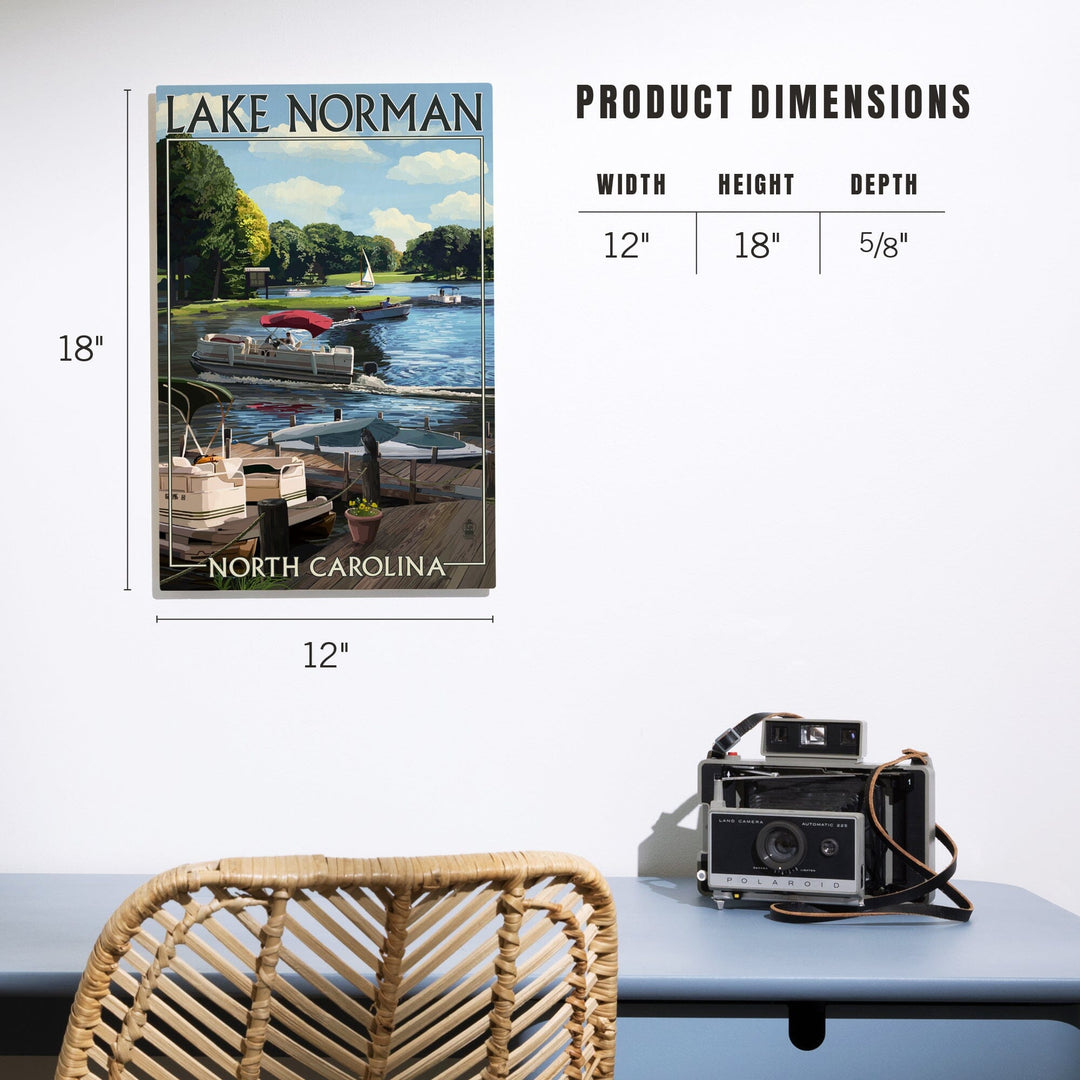Lake Norman, North Carolina, Pontoon Boats, Lantern Press Artwork, Wood Signs and Postcards - Lantern Press