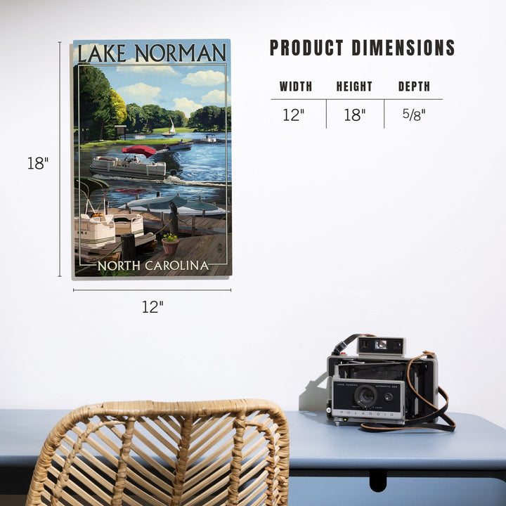 Lake Norman, North Carolina, Pontoon Boats, Lantern Press Artwork, Wood Signs and Postcards - Lantern Press