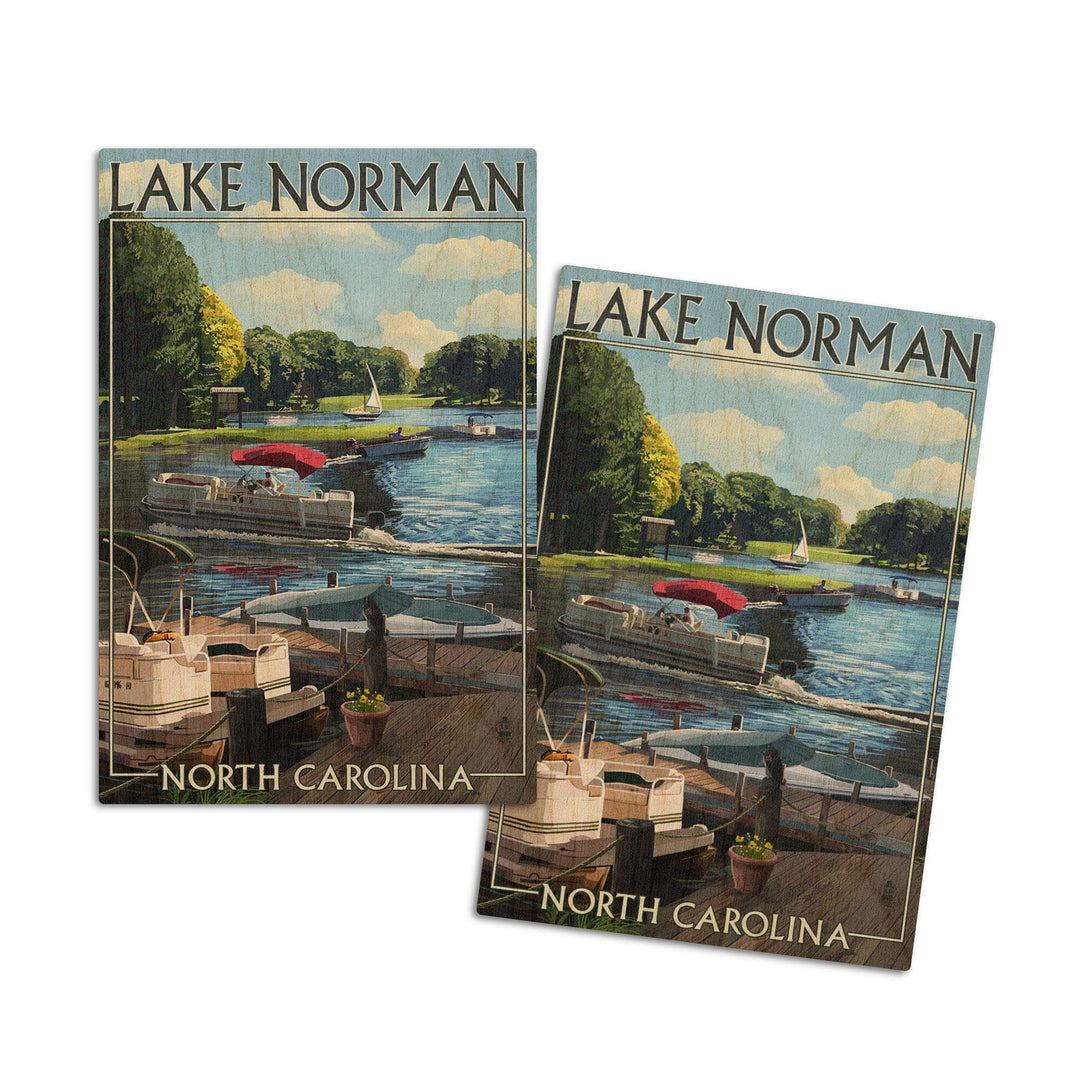 Lake Norman, North Carolina, Pontoon Boats, Lantern Press Artwork, Wood Signs and Postcards - Lantern Press