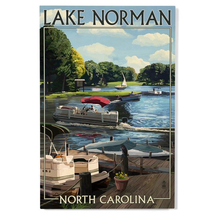 Lake Norman, North Carolina, Pontoon Boats, Lantern Press Artwork, Wood Signs and Postcards - Lantern Press