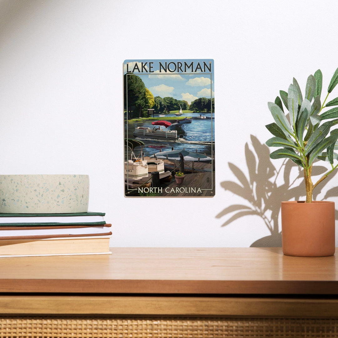 Lake Norman, North Carolina, Pontoon Boats, Lantern Press Artwork, Wood Signs and Postcards - Lantern Press