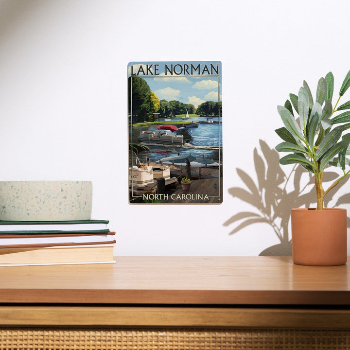 Lake Norman, North Carolina, Pontoon Boats, Lantern Press Artwork, Wood Signs and Postcards - Lantern Press