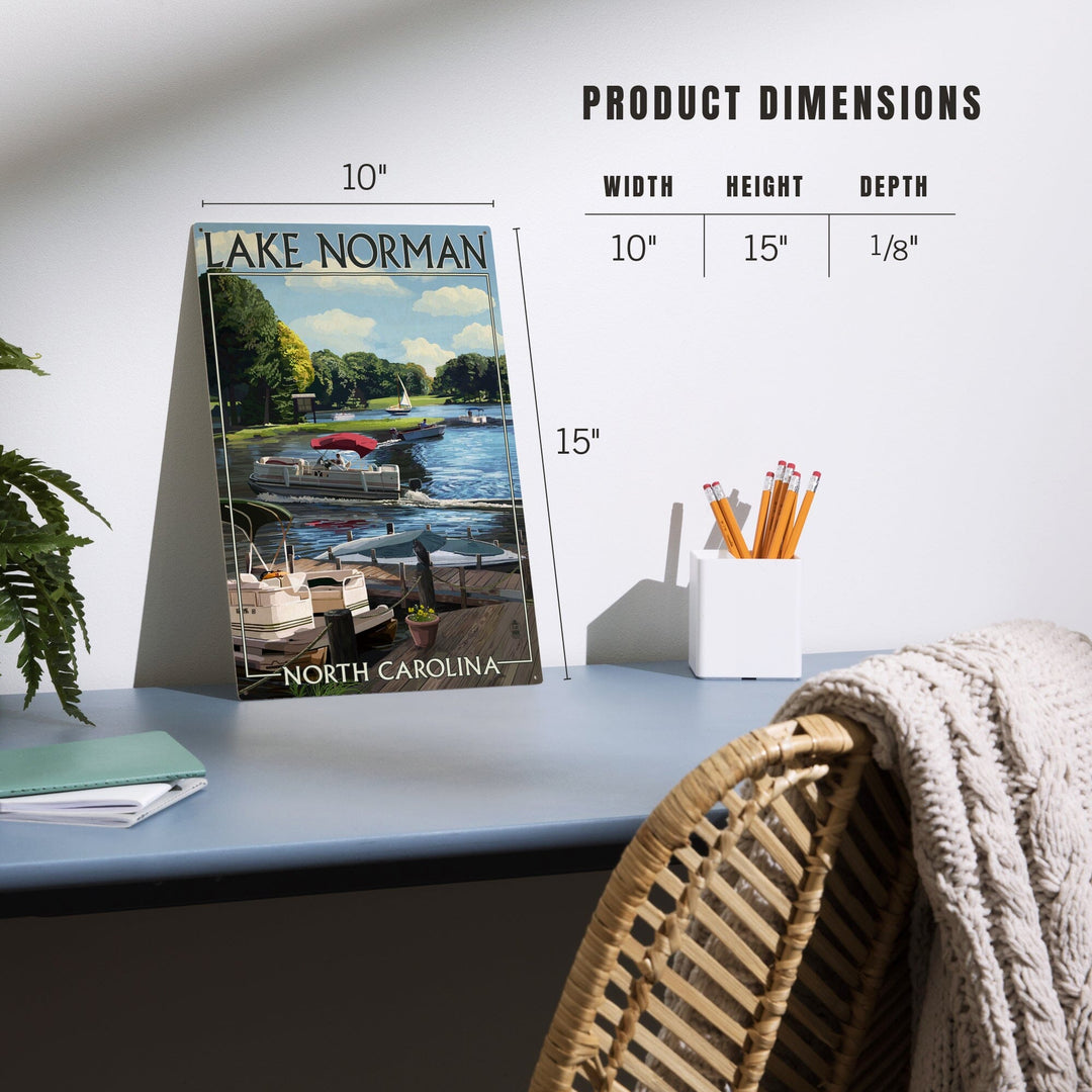 Lake Norman, North Carolina, Pontoon Boats, Lantern Press Artwork, Wood Signs and Postcards - Lantern Press