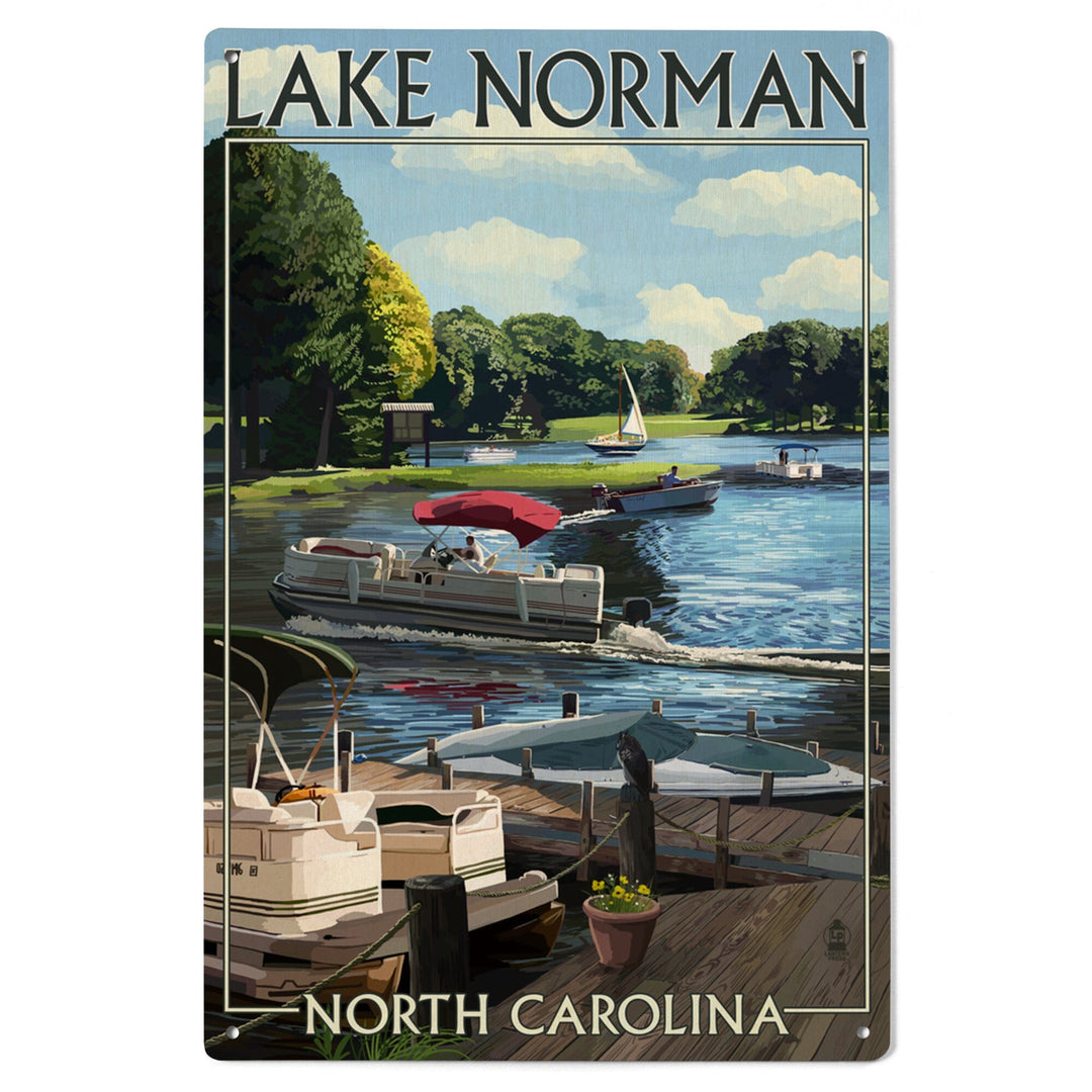 Lake Norman, North Carolina, Pontoon Boats, Lantern Press Artwork, Wood Signs and Postcards - Lantern Press