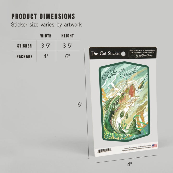 Lake of the Woods, Minnesota, Fish All Day, Bass, Contour, Vinyl Sticker Sticker Lantern Press