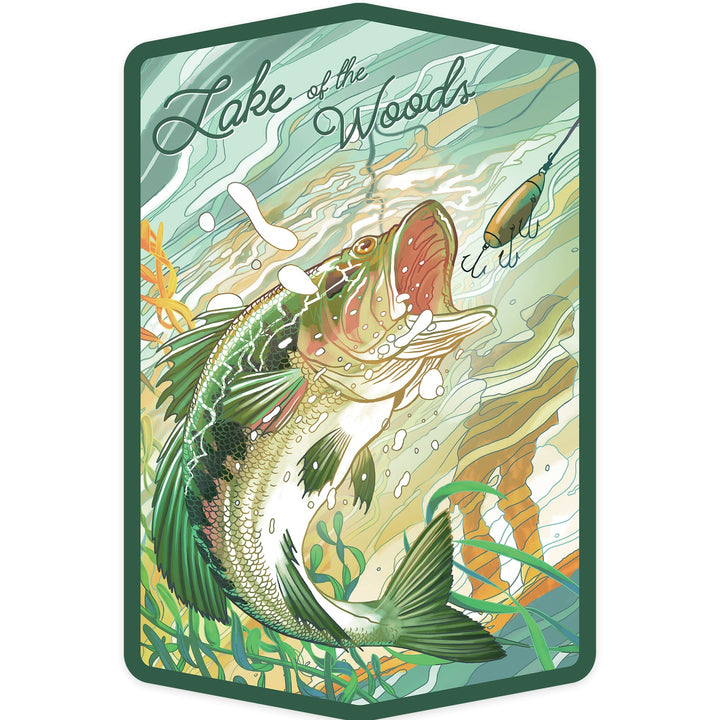 Lake of the Woods, Minnesota, Fish All Day, Bass, Contour, Vinyl Sticker Sticker Lantern Press