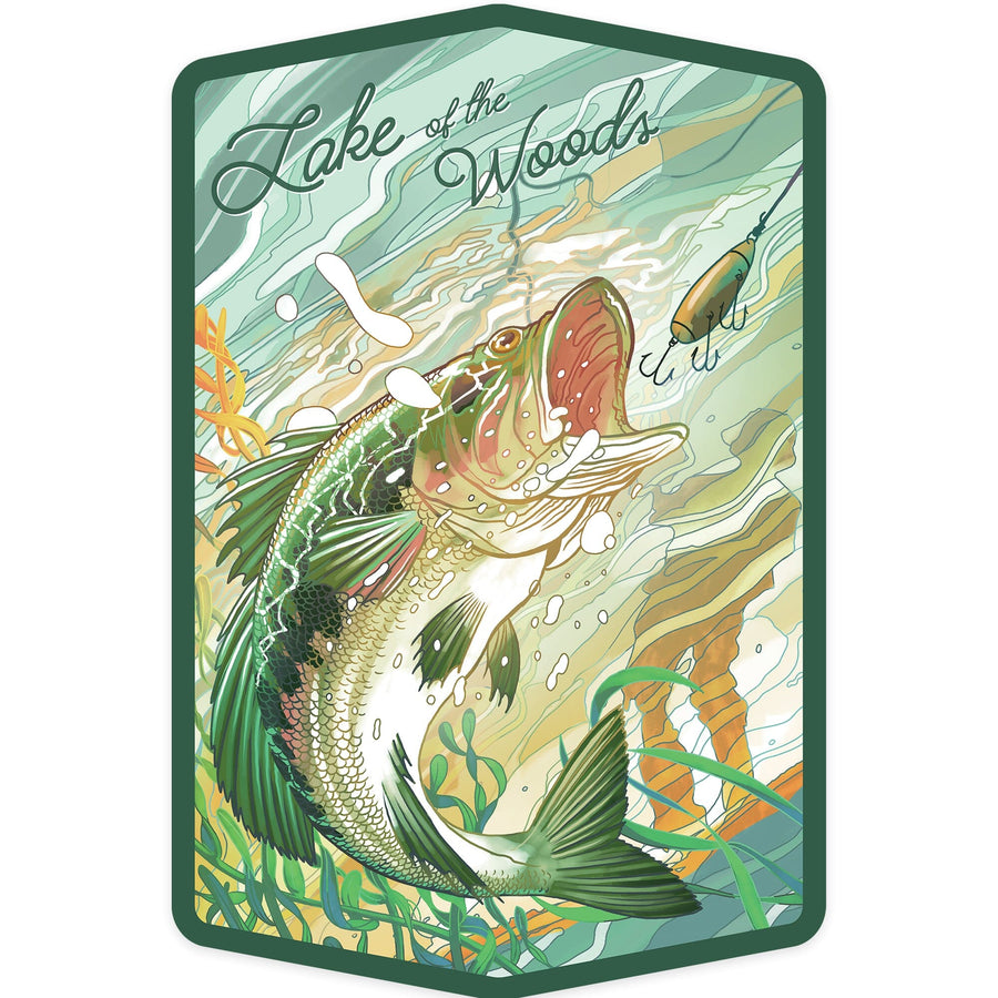 Lake of the Woods, Minnesota, Fish All Day, Bass, Contour, Vinyl Sticker Sticker Lantern Press