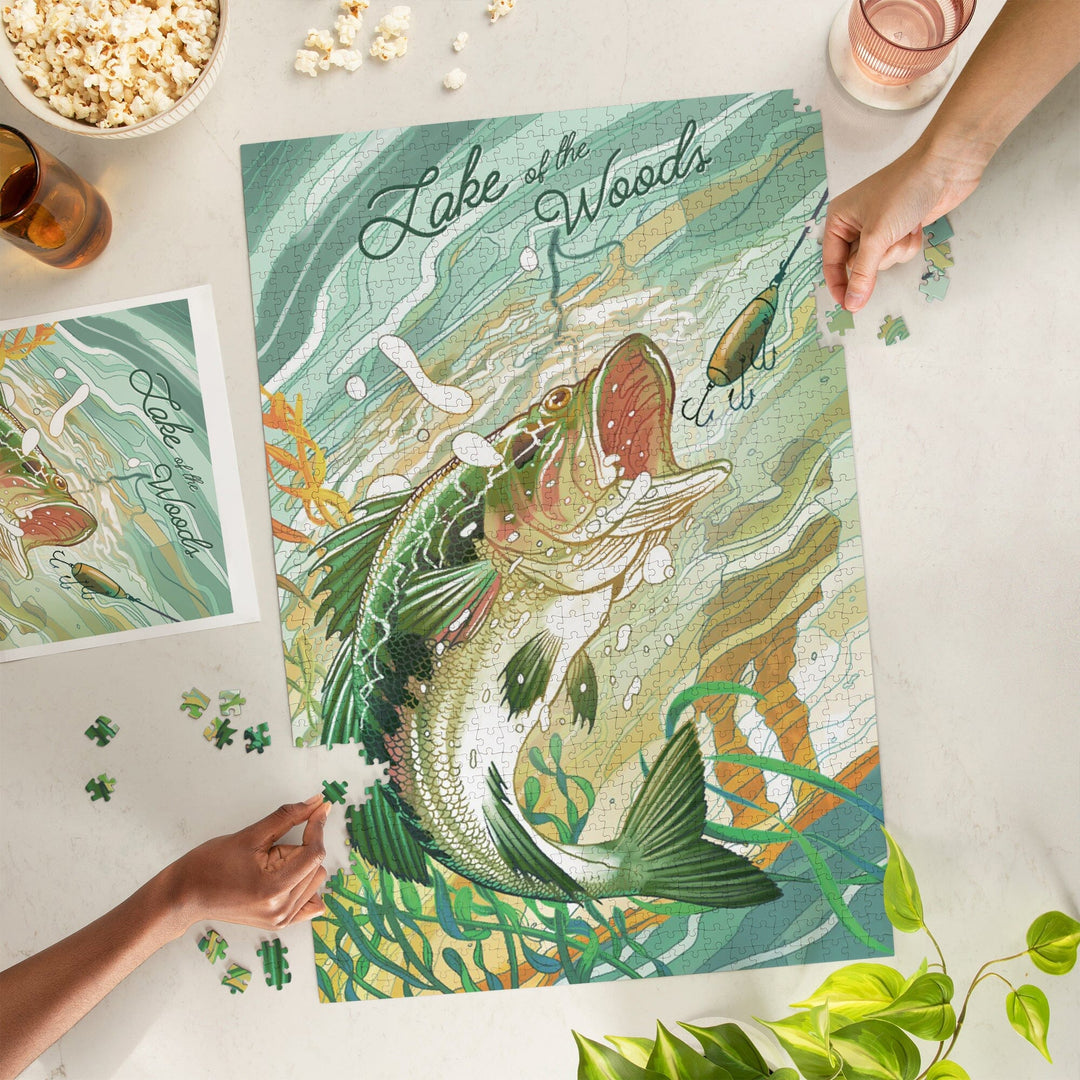 Lake of the Woods, Minnesota, Fish All Day, Bass, Jigsaw Puzzle Puzzle Lantern Press