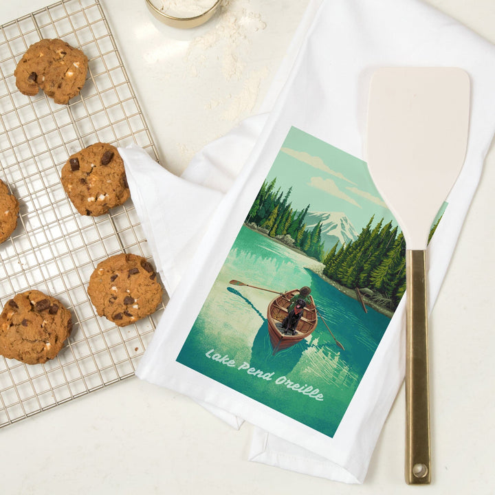 Lake Pend Oreille, Idaho, Get Outside Series, Quiet Explorer, Boating, Mountain, Organic Cotton Kitchen Tea Towels Kitchen Lantern Press