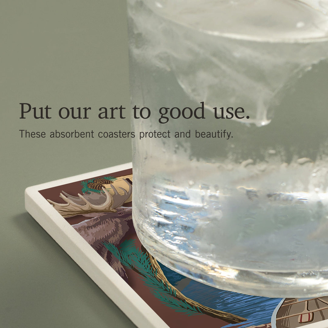 Lake Placid, New York, Adirondacks Canoe Scene, Coasters Coasters Lantern Press