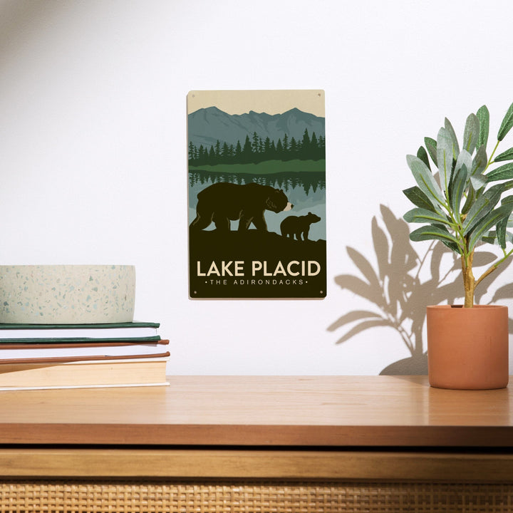 Lake Placid, New York, The Adirondacks, Grizzly Bears, Vector, Lantern Press Artwork, Wood Signs and Postcards - Lantern Press