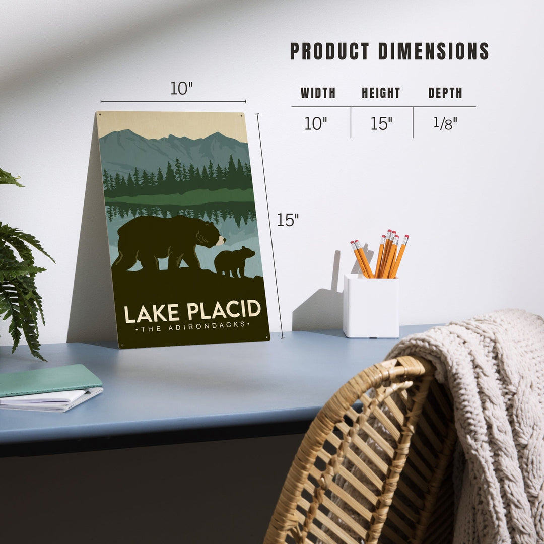 Lake Placid, New York, The Adirondacks, Grizzly Bears, Vector, Lantern Press Artwork, Wood Signs and Postcards - Lantern Press