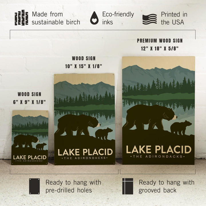 Lake Placid, New York, The Adirondacks, Grizzly Bears, Vector, Lantern Press Artwork, Wood Signs and Postcards - Lantern Press