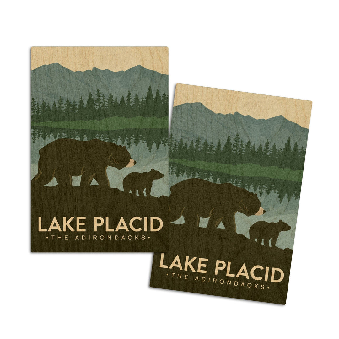 Lake Placid, New York, The Adirondacks, Grizzly Bears, Vector, Lantern Press Artwork, Wood Signs and Postcards - Lantern Press