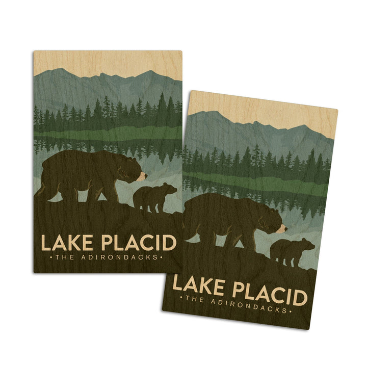 Lake Placid, New York, The Adirondacks, Grizzly Bears, Vector, Lantern Press Artwork, Wood Signs and Postcards - Lantern Press