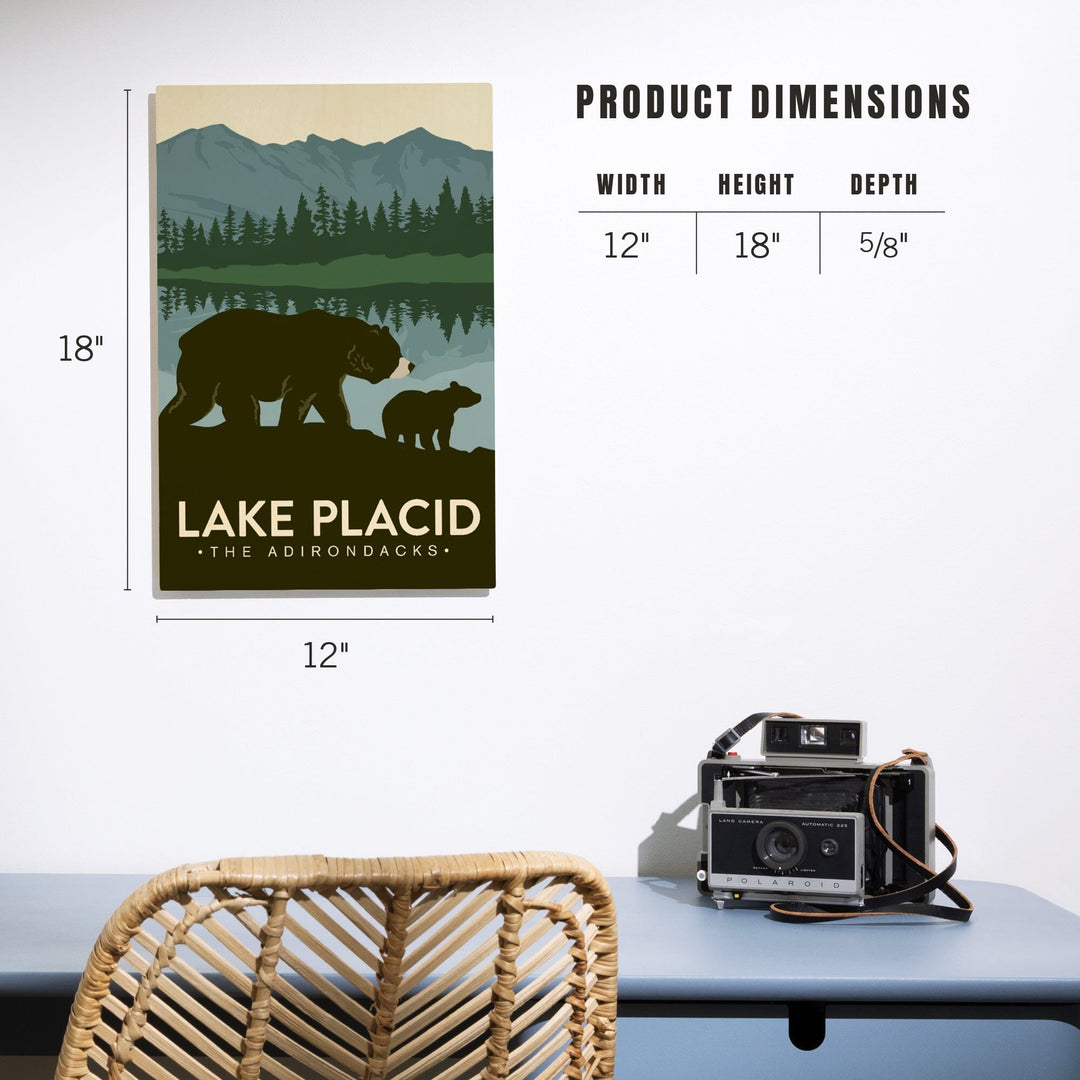 Lake Placid, New York, The Adirondacks, Grizzly Bears, Vector, Lantern Press Artwork, Wood Signs and Postcards - Lantern Press