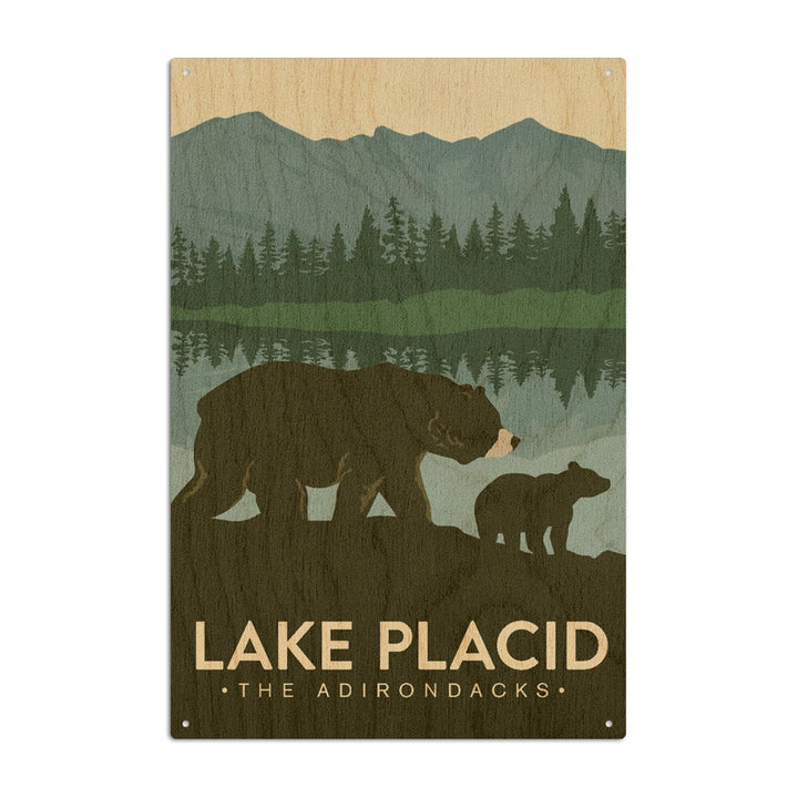 Lake Placid, New York, The Adirondacks, Grizzly Bears, Vector, Lantern Press Artwork, Wood Signs and Postcards - Lantern Press