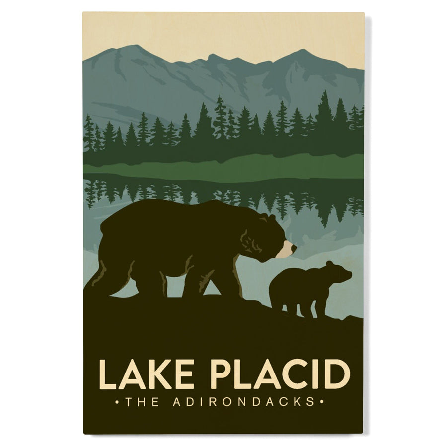 Lake Placid, New York, The Adirondacks, Grizzly Bears, Vector, Lantern Press Artwork, Wood Signs and Postcards - Lantern Press