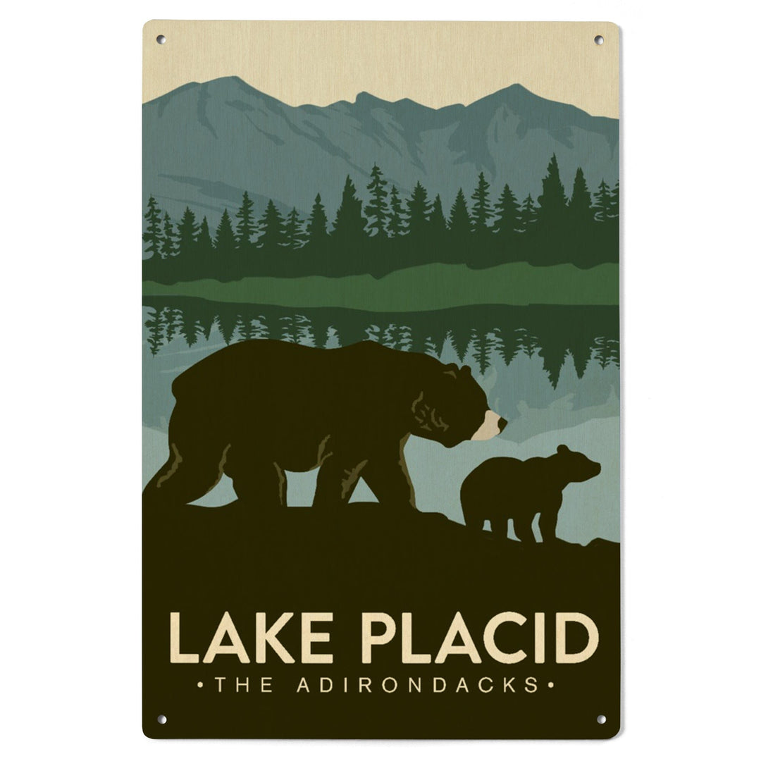 Lake Placid, New York, The Adirondacks, Grizzly Bears, Vector, Lantern Press Artwork, Wood Signs and Postcards - Lantern Press