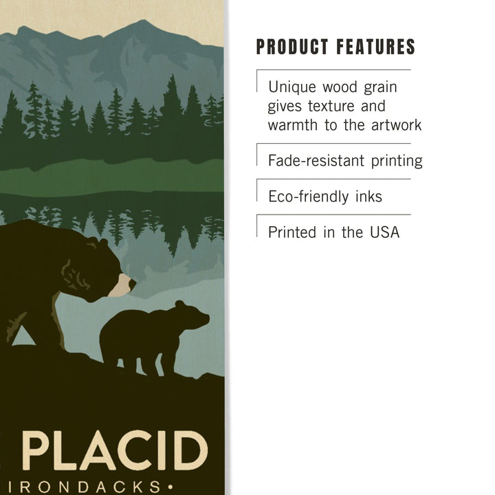 Lake Placid, New York, The Adirondacks, Grizzly Bears, Vector, Lantern Press Artwork, Wood Signs and Postcards - Lantern Press