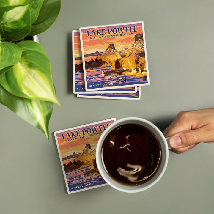 Lake Powell, Gunsight Canyon and Sunset, Coasters Coasters Lantern Press