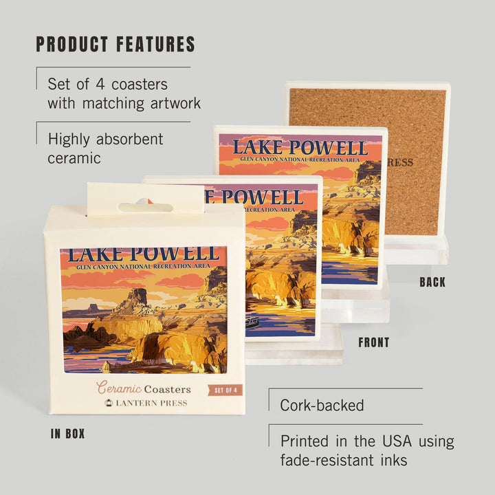 Lake Powell, Gunsight Canyon and Sunset, Coasters Coasters Lantern Press