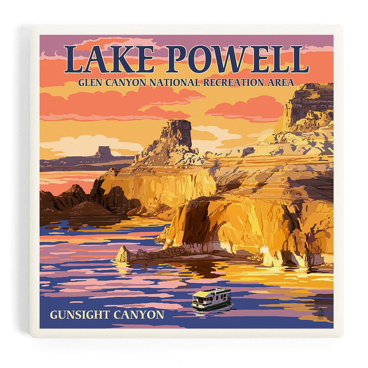 Lake Powell, Gunsight Canyon and Sunset, Coasters Coasters Lantern Press Coaster