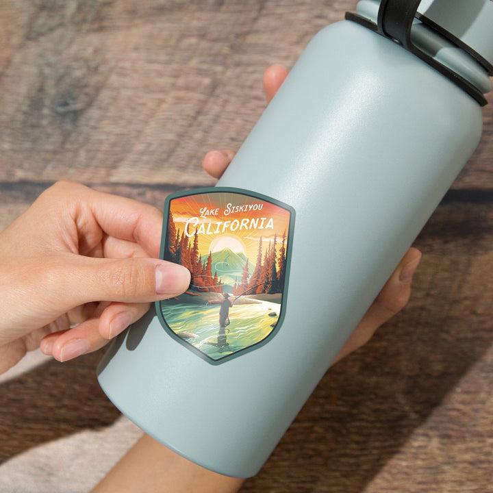 Lake Siskiyou, California, This is Living, Fishing with Mountain, Contour, Vinyl Sticker Sticker Lantern Press