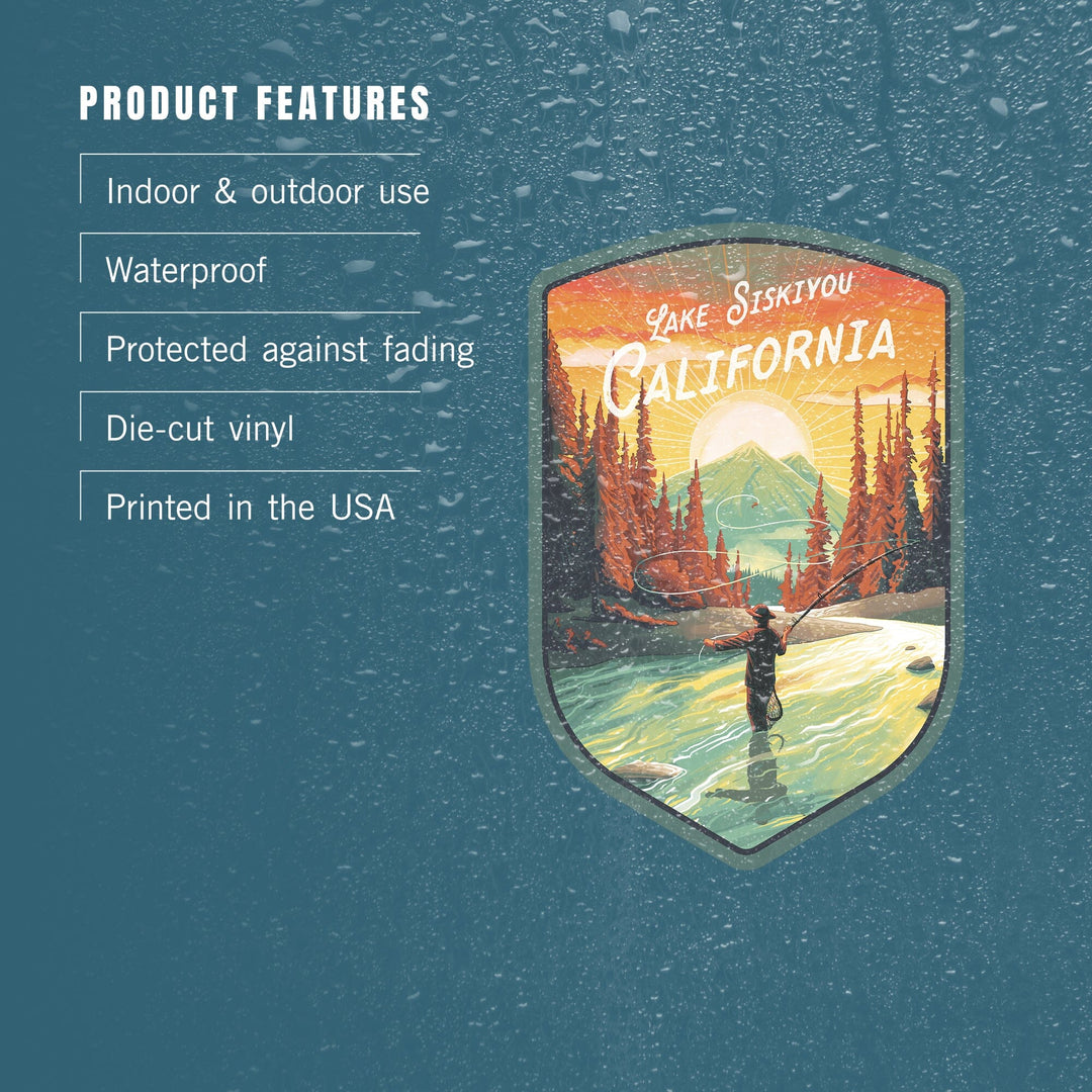 Lake Siskiyou, California, This is Living, Fishing with Mountain, Contour, Vinyl Sticker Sticker Lantern Press