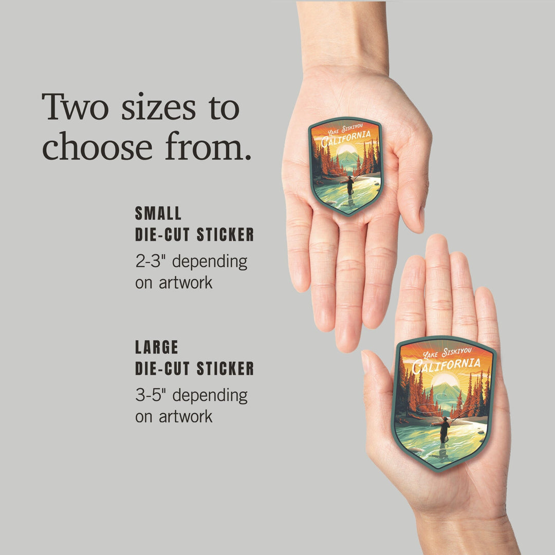 Lake Siskiyou, California, This is Living, Fishing with Mountain, Contour, Vinyl Sticker Sticker Lantern Press