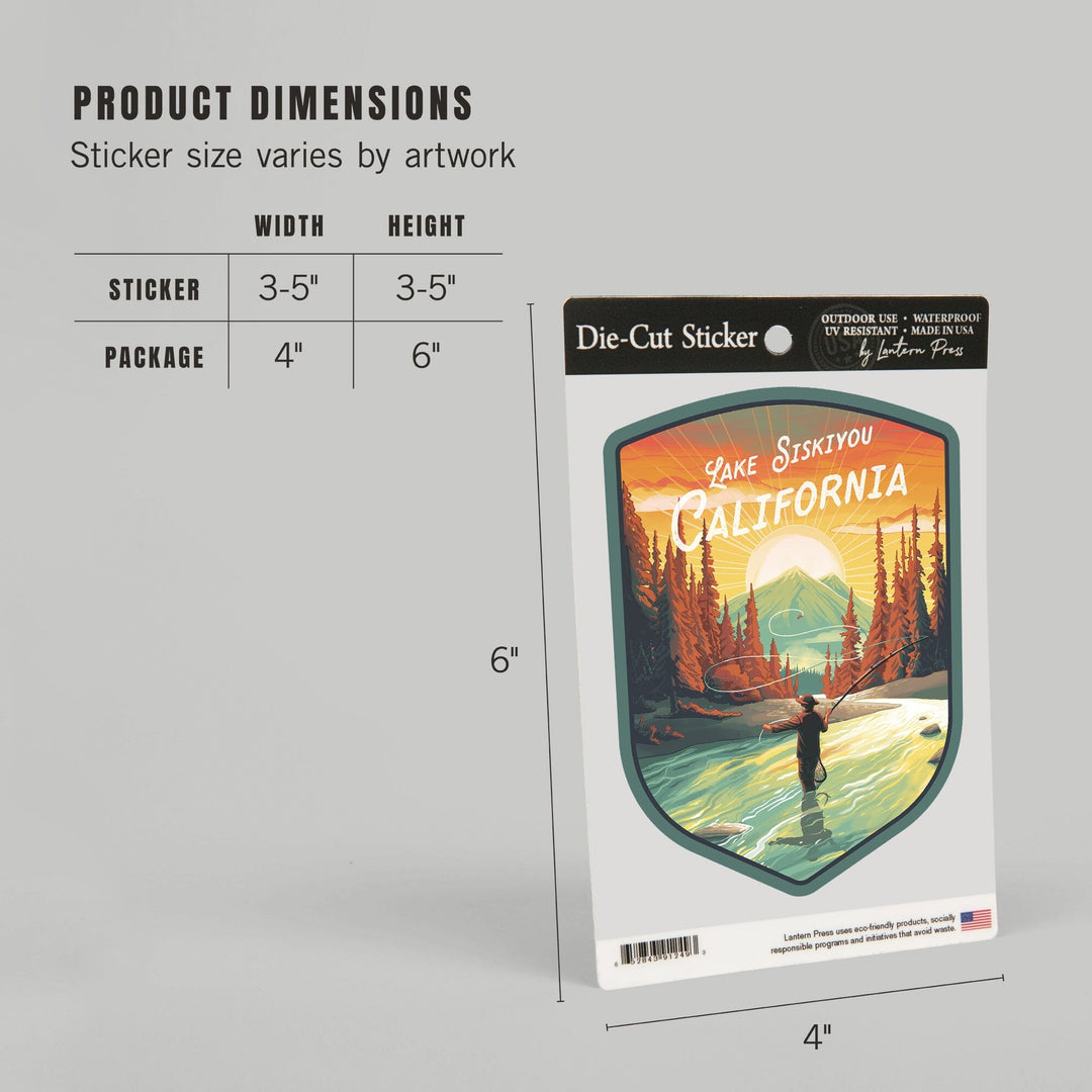 Lake Siskiyou, California, This is Living, Fishing with Mountain, Contour, Vinyl Sticker Sticker Lantern Press