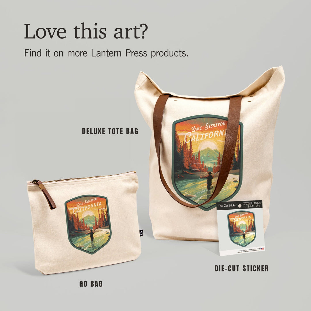 Lake Siskiyou, California, This is Living, Fishing with Mountain, Contour, Vinyl Sticker Sticker Lantern Press