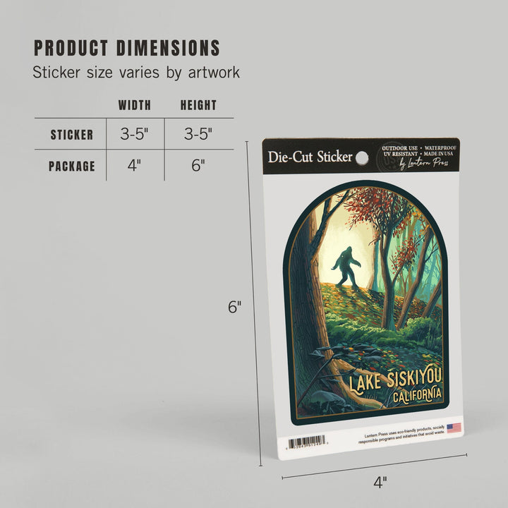 Lake Siskiyou, California, Wanderer, Bigfoot in Forest, Contour, Vinyl Sticker Sticker Lantern Press