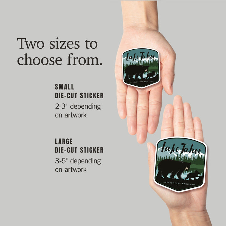 Lake Tahoe, Black Bear & Cub with Snow, Contour, Lantern Press Artwork, Vinyl Sticker - Lantern Press