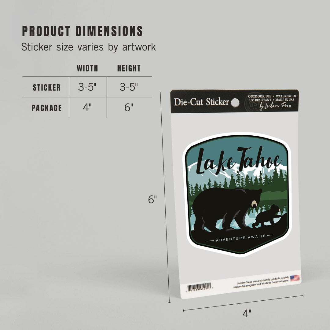 Lake Tahoe, Black Bear & Cub with Snow, Contour, Lantern Press Artwork, Vinyl Sticker - Lantern Press