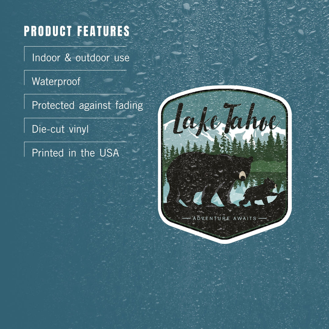 Lake Tahoe, Black Bear & Cub with Snow, Contour, Lantern Press Artwork, Vinyl Sticker - Lantern Press