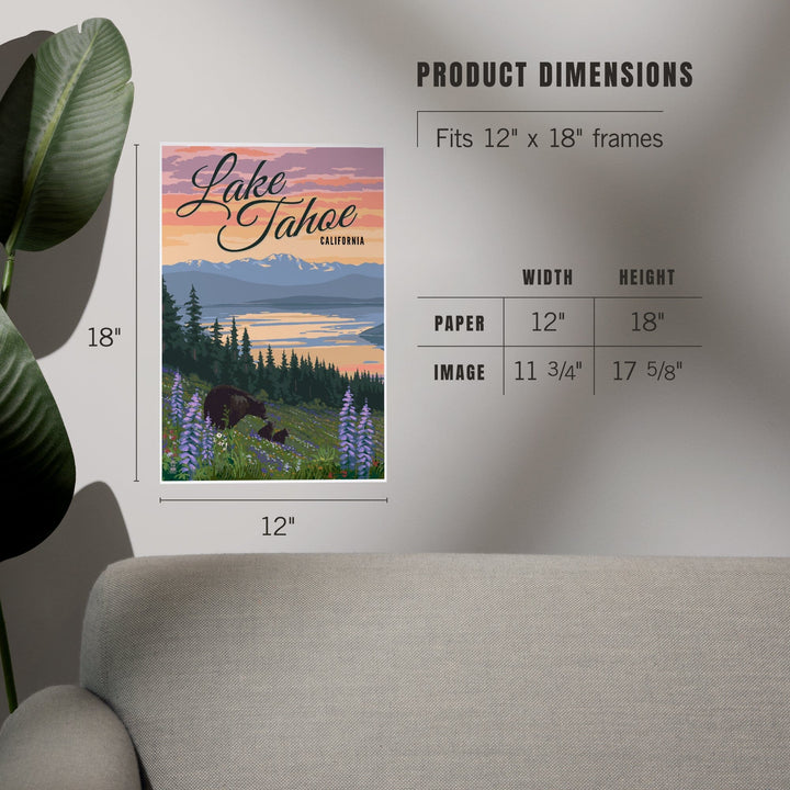 Lake Tahoe, California, Bear and Cubs with Spring Flowers, Art & Giclee Prints - Lantern Press