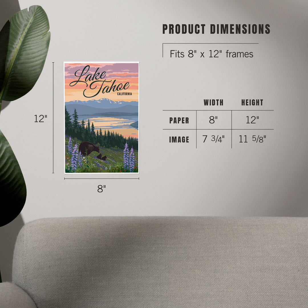Lake Tahoe, California, Bear and Cubs with Spring Flowers, Art & Giclee Prints - Lantern Press