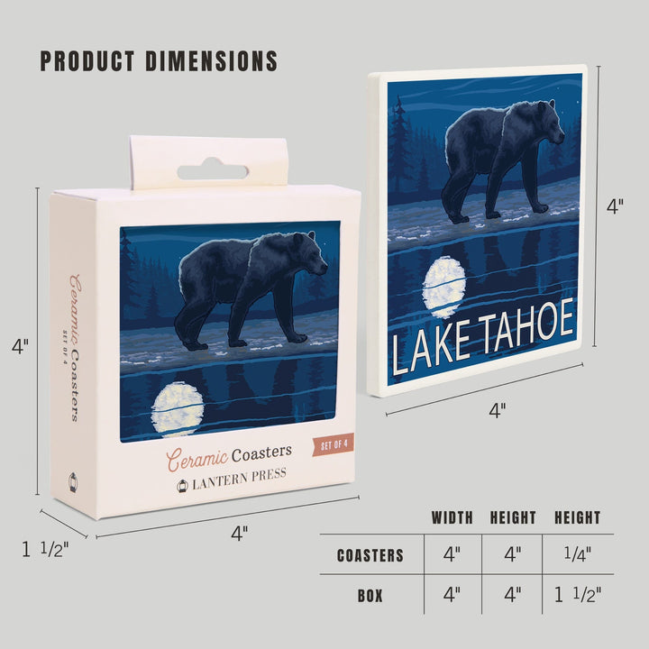 Lake Tahoe, California, Bear at Night, Coasters Coasters Lantern Press