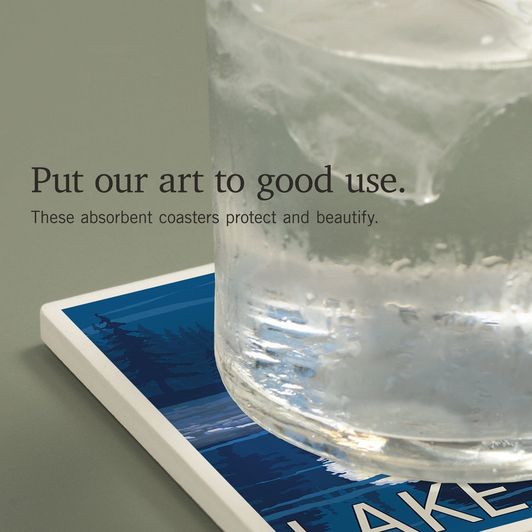 Lake Tahoe, California, Bear at Night, Coasters Coasters Lantern Press