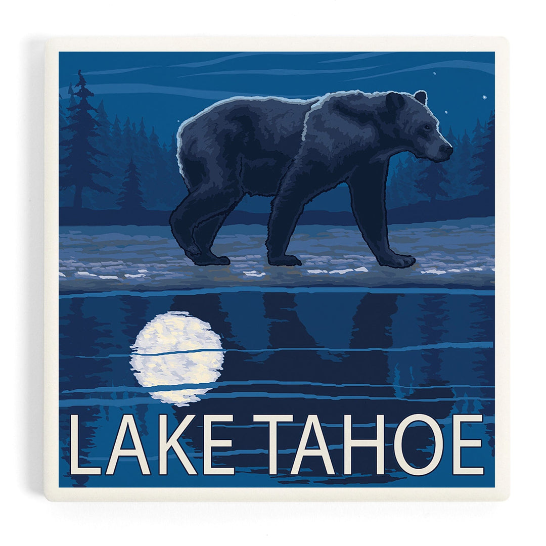 Lake Tahoe, California, Bear at Night, Coasters Coasters Lantern Press Coaster