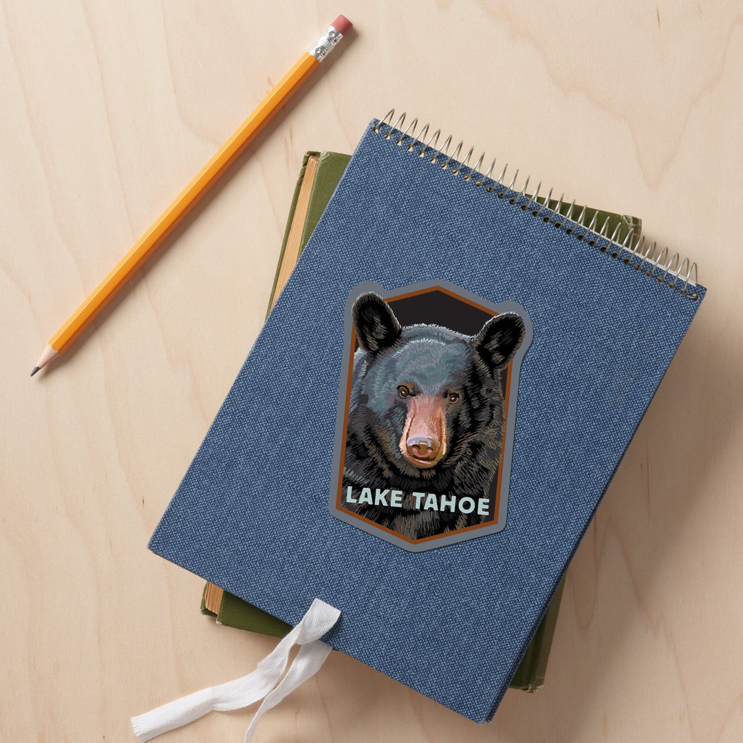 Lake Tahoe, California, Bear Face, Contour, Lantern Press Artwork, Vinyl Sticker - Lantern Press