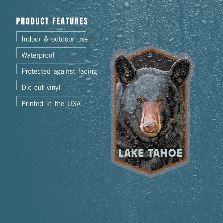 Lake Tahoe, California, Bear Face, Contour, Lantern Press Artwork, Vinyl Sticker - Lantern Press