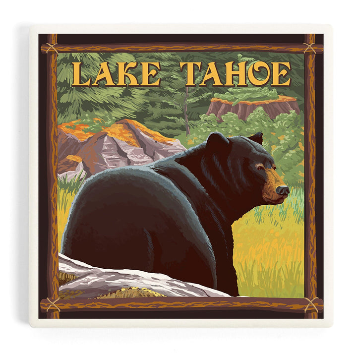 Lake Tahoe, California, Bear in Forest, Coasters Coasters Lantern Press