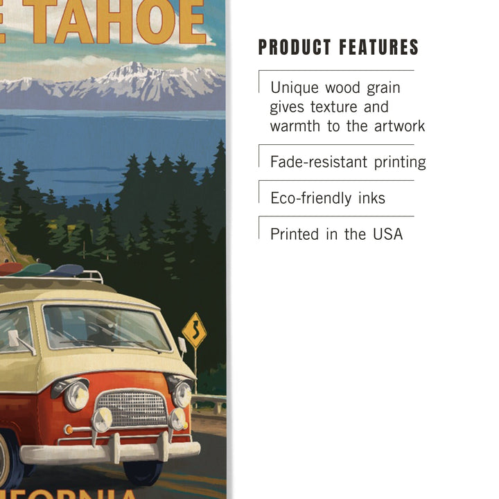 Lake Tahoe, California, Camper Van, Lantern Press Artwork, Wood Signs and Postcards - Lantern Press